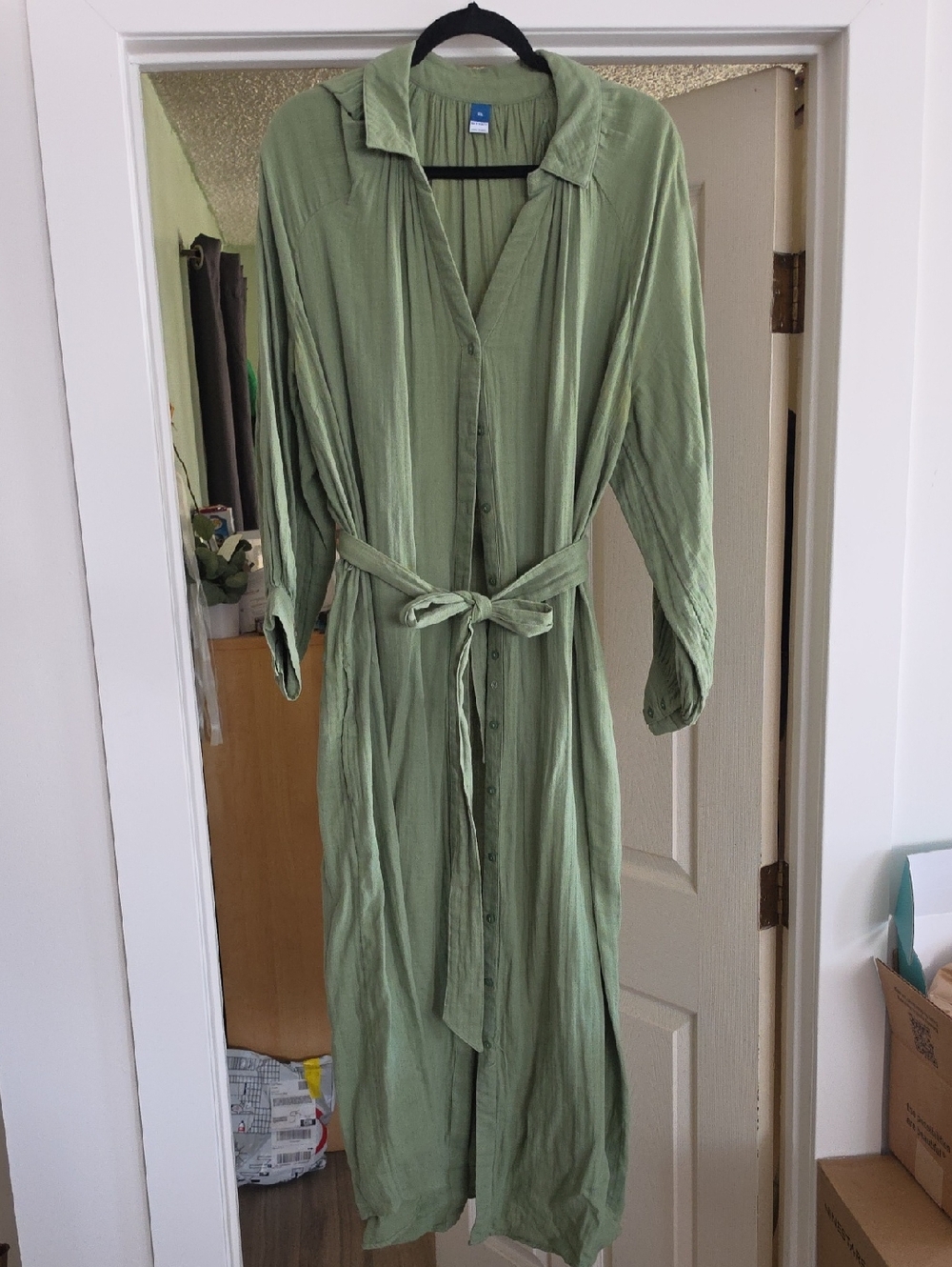 Old Navy Olive Green Long Sleeve Button-Front Maxi Dress